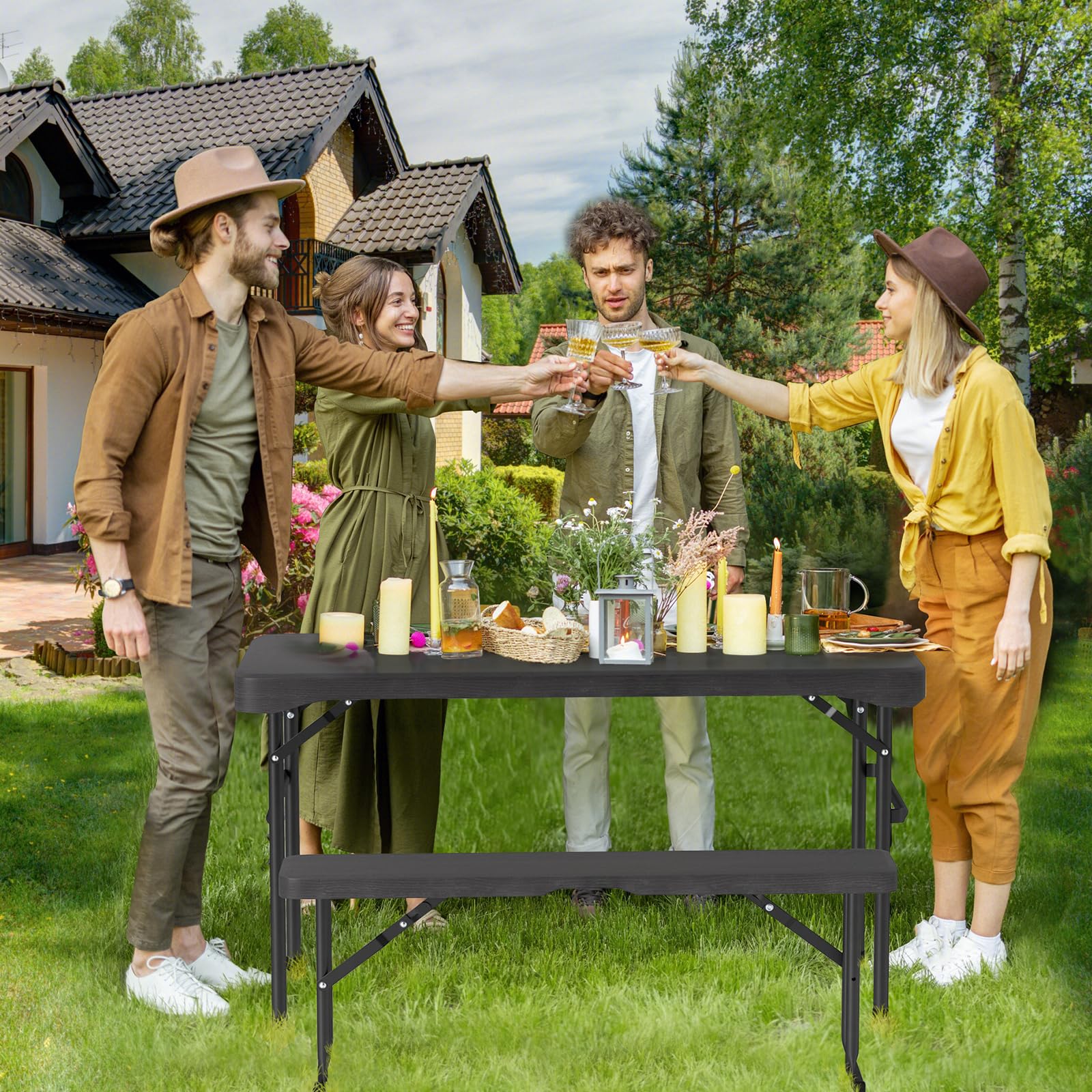 Tangkula Picnic Table with 2 Benches